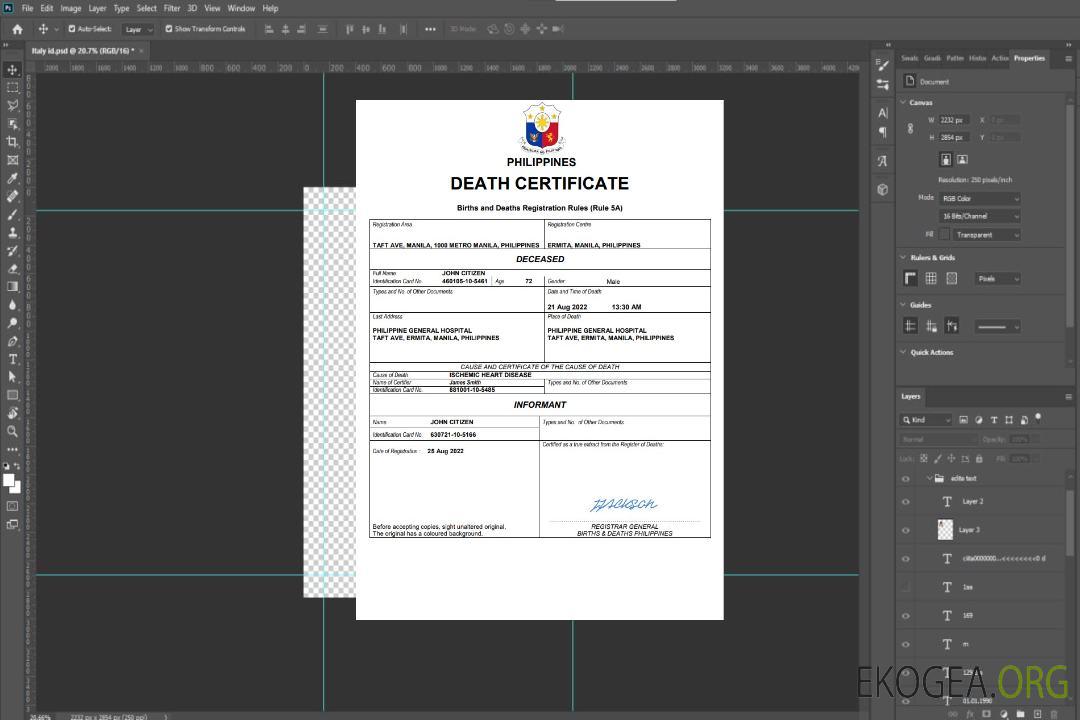 Modèle Word et PDF de certificat de décès de l'état civil des Philippines template Modèle Word et PDF de certificat de décès de l'état civil des Philippines template